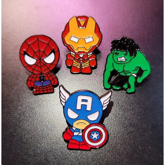 set of Superhero enamel pins, spiderman, ironman, hulk, captain America - Picture 1 of 2